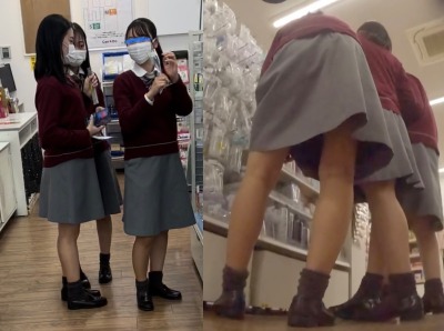 学校のアイドル3人をローアングル撮影