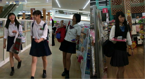 ４人のＪＫ風のはみ出し＆見せ？逆さパンチラ動画　画像付き　おまけ２点付き　０５６