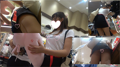 巨乳！！Tシャツ一枚だけのエロJD。ミニスカートで純白生Pがモロ見え。逆さ撮り。妄想コメ付き。顔出し。