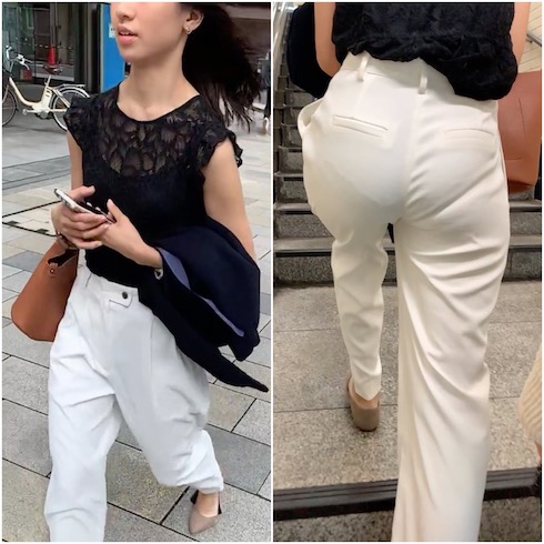 《Part2・女子アナ風美女の着衣尻》No.1082【フジ椿○アナ似のパンティー透けるパンツスタイル】